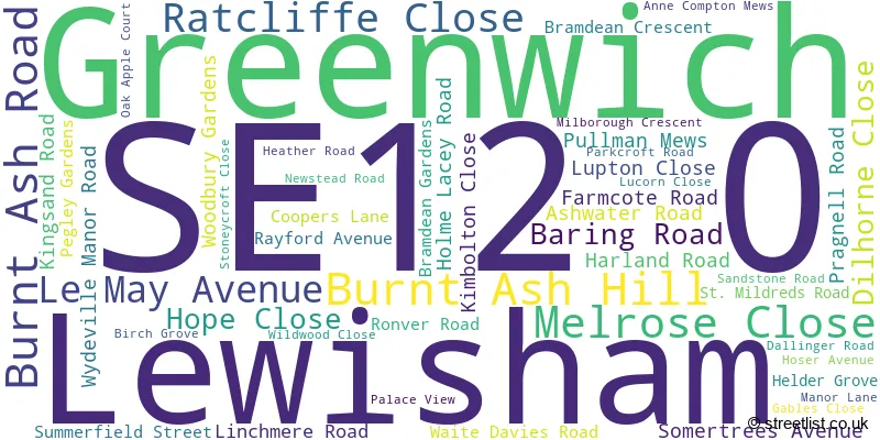 A word cloud for the SE12 0 postcode